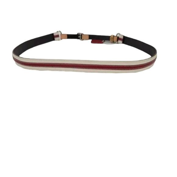 Coach Red White Stripe Coach Creed Tab Leather Belt Size Medium - Picture 2 of 4